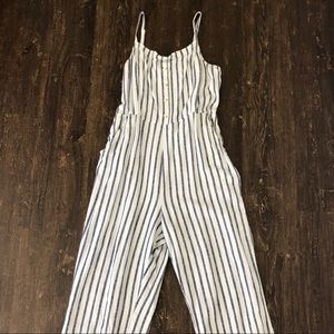 Blue and white striped Capri pant jumpsuit